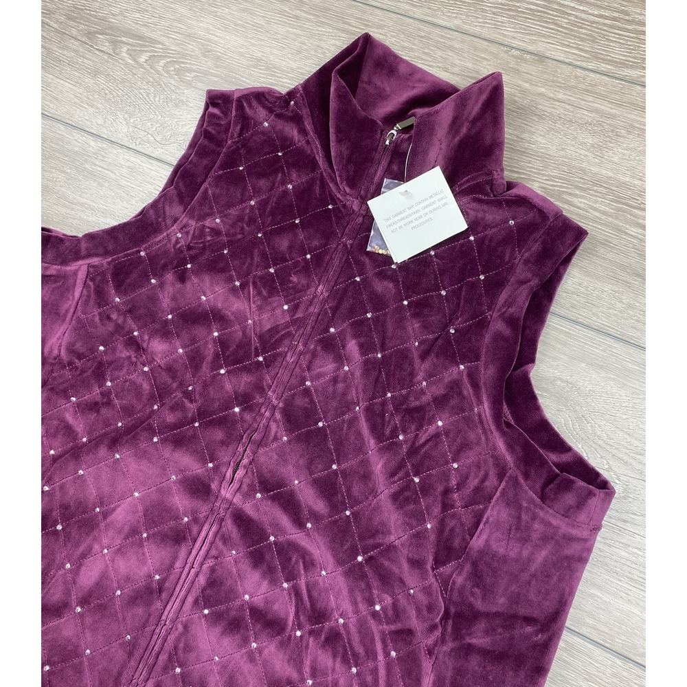 Quacker Factory Women's Diamond Pattern Studded Sleeveless Sweater Purple 1X New